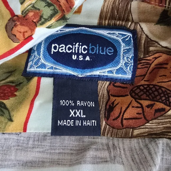 Vintage-Inspired Pacific Blue Graphic Hawaiian Button-Down Shirt - XXL - Picture 2 of 5